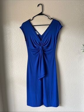LIZZATTI Cap Sleeve Twist-Front Midi Dress Royal Blue Sz 4 Resort Wear